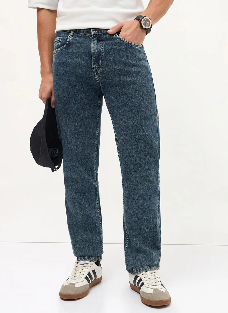 أوربانو فاشن Urbano Fashion Men's Light Blue Regular Fit Heavy Washed Denim Jeans Stretchable